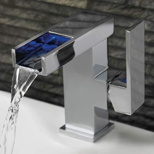 Crown Series P Waterfall Cloakroom Mono Basin Mixer Tap With LED Lights.