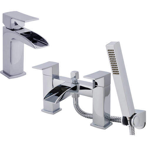 Nuie Moat Waterfall Basin & Bath Shower Mixer Tap Pack (Chrome).