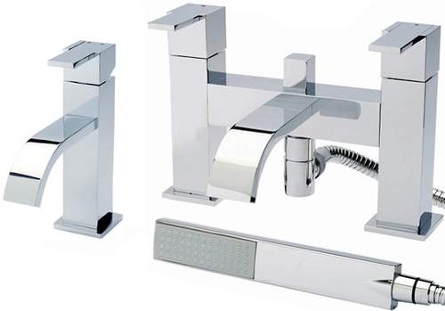 Hudson Reed Motif Basin Mixer & Bath Shower Mixer Tap Set (Free Shower Kit).