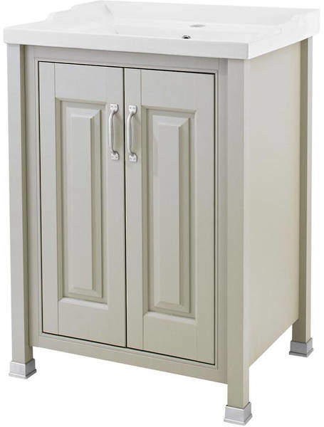 Old London Furniture Vanity Unit & Ceramic Basin 600mm (Stone Grey).