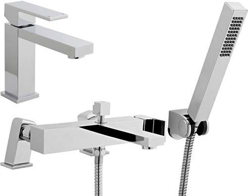 Ultra Otis Square Basin & Bath Shower Mixer Tap Set With Shower Kit  (Chrome).