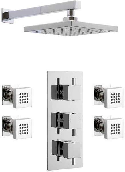 Premier Showers Triple Thermostatic Shower Valve & Square Head & Body Jets.