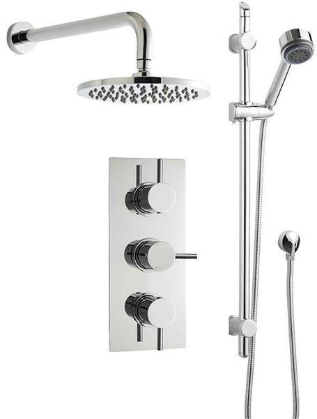 Premier Showers Triple Thermostatic Shower Valve, Round Head & Slide Rail Kit.