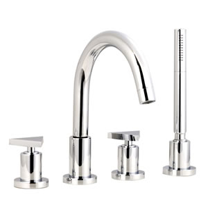 Ultra Isla 4 Tap hole bath shower mixer with small swivel spout.