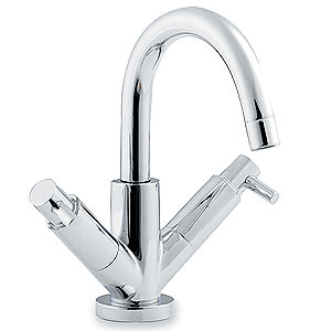Ultra Horizon Mono basin mixer with small spout and pop up waste.