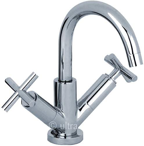 Ultra Helix X head mono basin mixer with small spout and pop up waste.