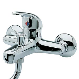 Nuie Eon Wall mounted bath shower mixer with shower handset and hose.