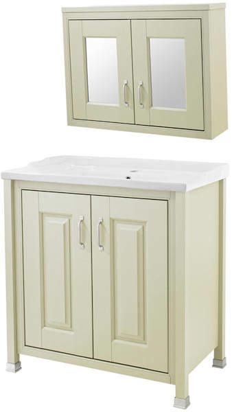 Old London Furniture 800mm Vanity & Mirror Cabinet Pack (Pistachio).