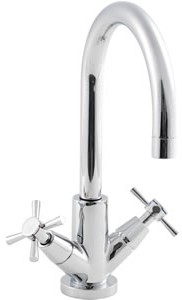 Ultra Pixi X head mono basin mixer with swivel spout and pop up waste.