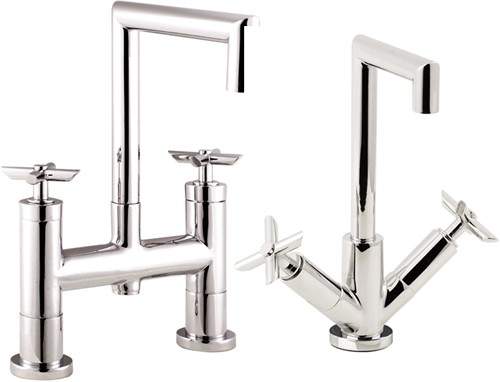 Hudson Reed P-zazz Basin Mixer & Bath Filler Tap Set (Chrome).