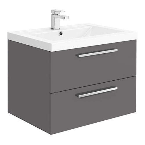 Hudson Reed Quartet Wall Vanity Unit & Basin 720mm (Gloss Grey).