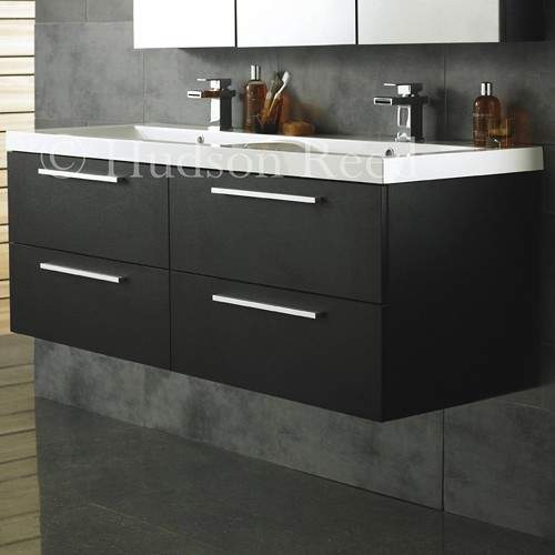 Hudson Reed Quartet Wall Hung Double Basin Unit (Black). 1440x550x500mm.