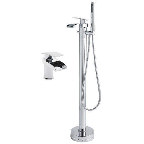 Hudson Reed Rhyme Basin & Floor Standing Bath Shower Mixer Tap Pack.