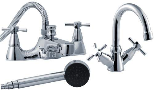 Ultra Riva Basin & Bath Shower Mixer Tap Set (Free Shower Kit).