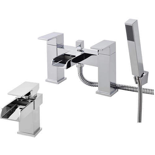 Nuie Strike Waterfall Basin & Bath Shower Mixer Tap Pack (Chrome).