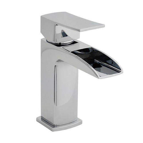 Nuie Moat Waterfall Basin Mixer Tap With Push Button Waste (Chrome).