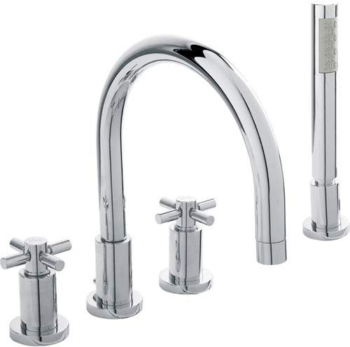 Hudson Reed Tec 4 Tap Hole Bath Shower Mixer Tap With Large Spout & Retainer