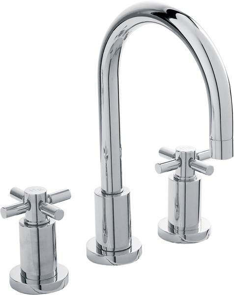 Hudson Reed Tec 3 Tap Hole Basin Tap With Large Spout & Cross Handles.