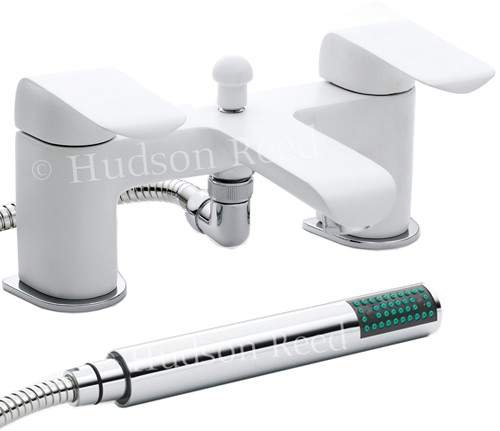 Hudson Reed Hero Bath Shower Mixer Tap + Shower Kit (White & Chrome).