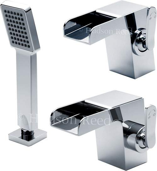 Hudson Reed Tide Waterfall Basin & Bath Shower Mixer Tap Set.