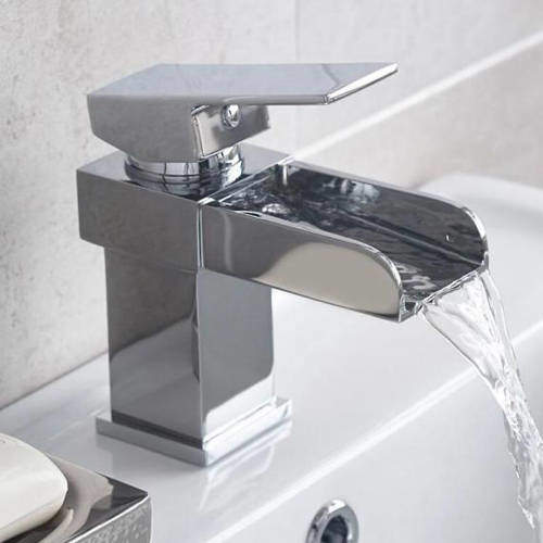 Nuie Strike Waterfall Basin Mixer Tap With Push Button Waste (Chrome).