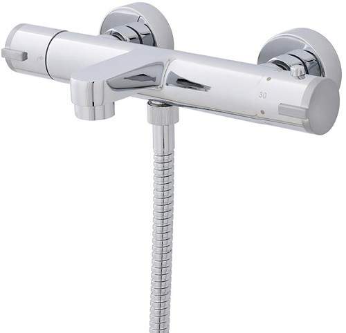 Thermostatic Wall Mounted Bath Shower Mixer Tap (Chrome).