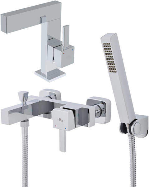 Hudson Reed Vesper Wall Mounted Bath Shower Mixer & Basin Mixer Tap (Chrome).