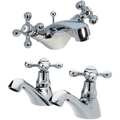 Nuie Viscount Mono Basin Mixer & Bath Taps Pack (Chrome).