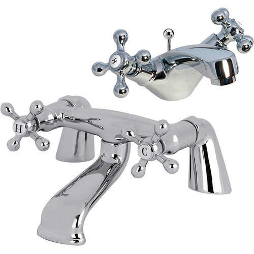 Nuie Viscount Mono Basin Mixer & Bath Filler Taps Pack (Chrome).