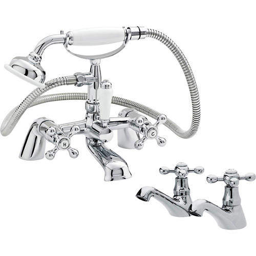 Nuie Viscount Basin & Bath Shower Mixer Taps Pack (Large Handset).