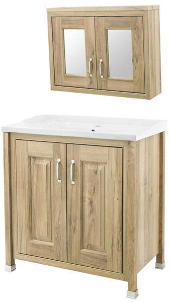 Old London Furniture 800mm Vanity & Mirror Cabinet Pack (Walnut).