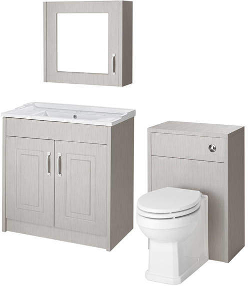 Old London York 800mm Vanity, 500mm WC Unit & Mirror Cabinet Pack (Grey).