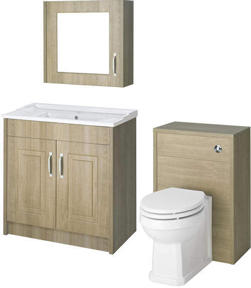 Old London York 800mm Vanity, 500mm WC Unit & Mirror Cabinet Pack (Oak).