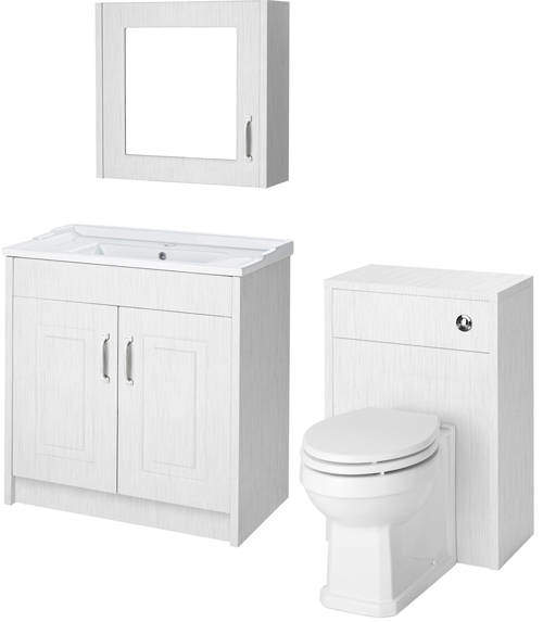 Old London York 800mm Vanity, 500mm WC Unit & Mirror Cabinet Pack (White).