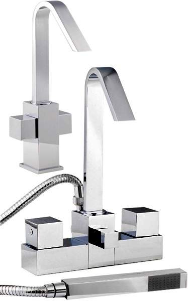 Hudson Reed Zaro Basin Mixer & Bath Shower Mixer Tap Set (Free Shower Kit).