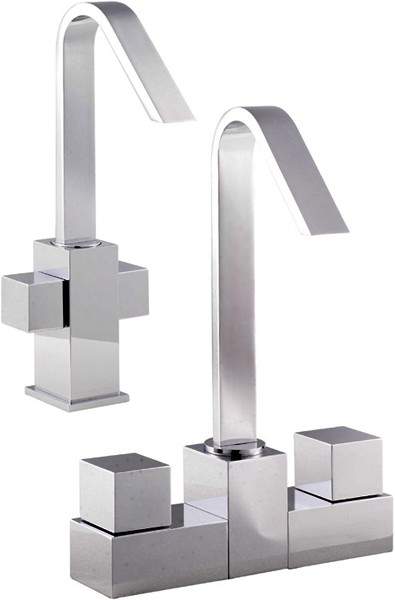 Hudson Reed Zaro Basin Mixer & Bath Filler Tap Set (Chrome).