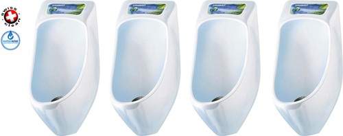 Waterless Urinal 4 x Eco Plus Urinal With Trap & ActiveCube (Polycarbonate).