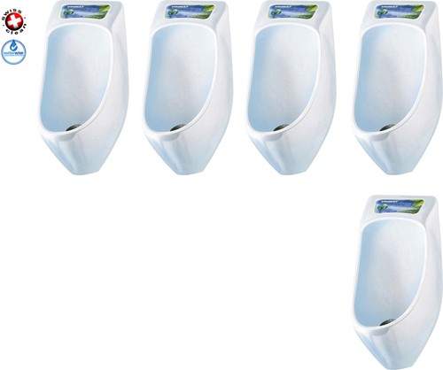 Waterless Urinal 5 x Eco Plus Urinal With Trap & ActiveCube (Polycarbonate).