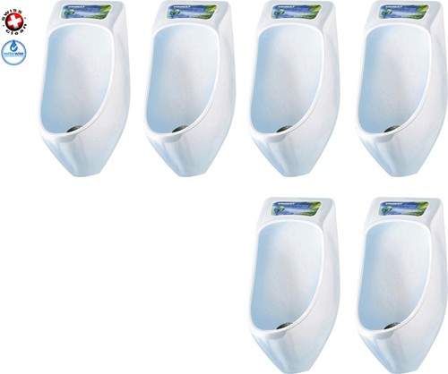 Waterless Urinal 6 x Eco Plus Urinal With Trap & ActiveCube (Polycarbonate).
