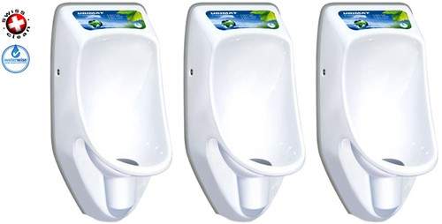 Waterless Urinal 3 x Compact Plus Urinal, Trap & ActiveCube (Polycarbonate).