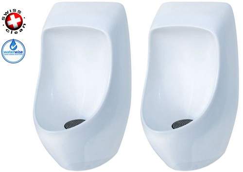 Waterless Urinal 2 x Ceramic Urinal With Trap & ActiveCube.