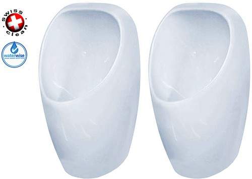 Waterless Urinal 2 x Ceramic Compact Urinal With Trap & ActiveCube.