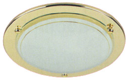 Lights Brass slender circular ceiling light fitting.