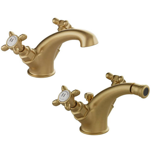 Vado Axbridge Mono Basin & Bidet Tap Pack With Crosshead Handles (Brushed Brass).