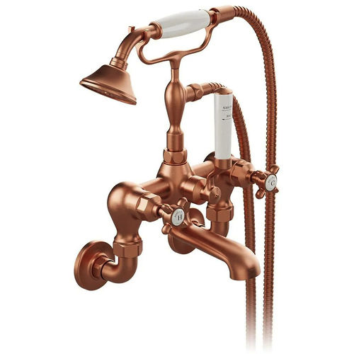 Vado Axbridge Wall-Mounted Bath Shower Mixer Tap With Crosshead Handles (Brushed Bronze).