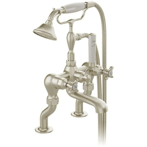Vado Axbridge Bath Shower Mixer Tap With Crosshead Handles (Brushed Nickel).