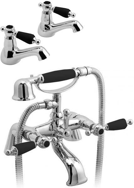 Vado Kensington Pillar Basin & Bath Shower Mixer Tap Pack (Chrome & Black).