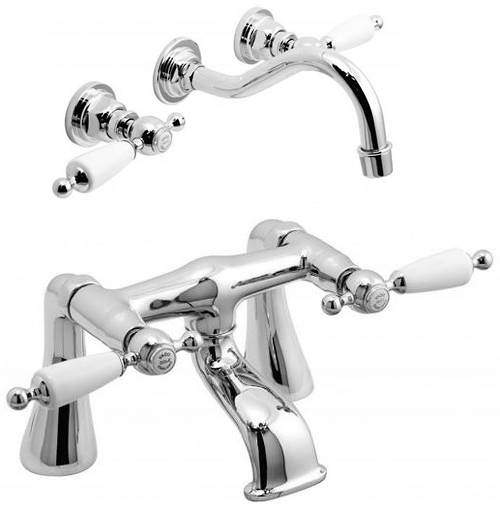 Vado Kensington Wall Mounted Basin & Bath Filler Tap Pack (Chrome & White).