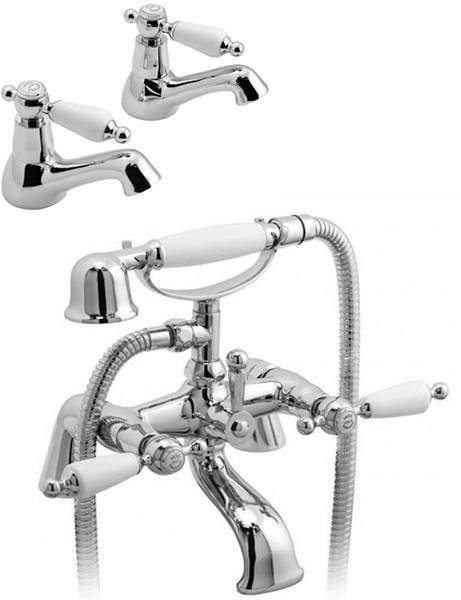 Vado Kensington Pillar Basin & Bath Shower Mixer Tap Pack (Chrome & White).