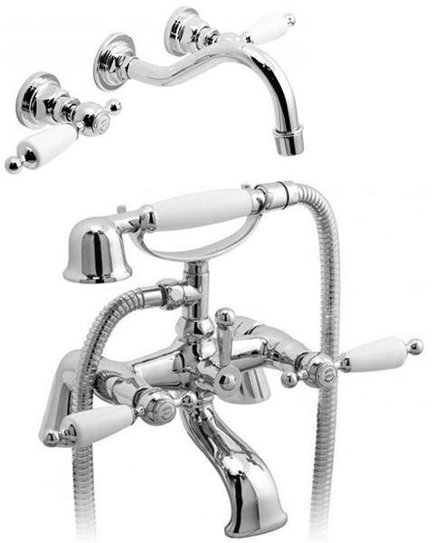 Vado Kensington Wall Mounted Basin & BSM Tap Pack (Chrome & White).